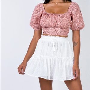 white flowy mini skirt